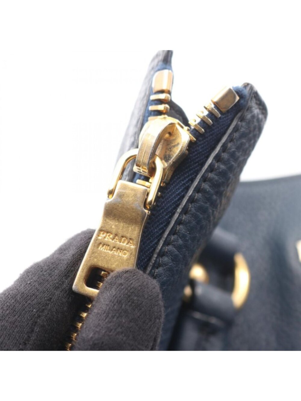 Prada Tote Side Zip Navy Leather - Picture 8 of 10